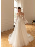 Beaded Sweetheart Neck Ivory 3D Floral Lace Tulle Wedding Dress